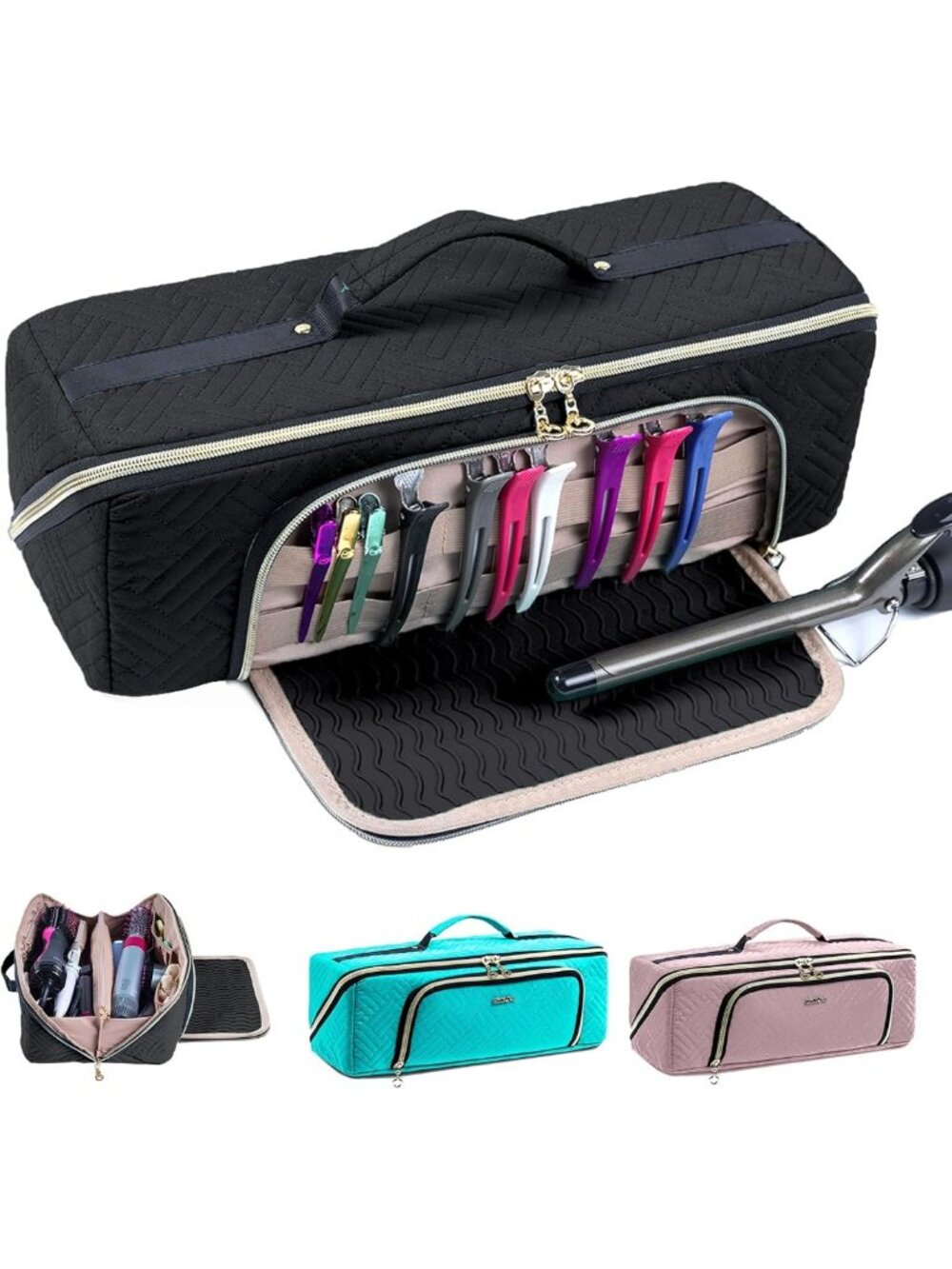 Large Travel Hair Tools Organizer Bag with Iron Mat - 2-in-1 for Hair Dryers
